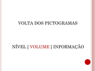 VOLTA DOS PICTOGRAMAS




NÍVEL [ VOLUME ] INFORMAÇÃO
 