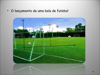 O lançamento de uma bola de futebol 