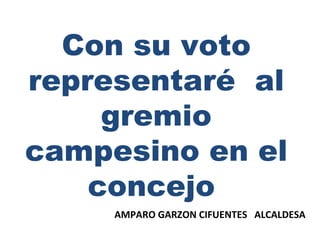 Con su voto representaré  al gremio campesino en el concejo  AMPARO GARZON CIFUENTES  ALCALDESA 
