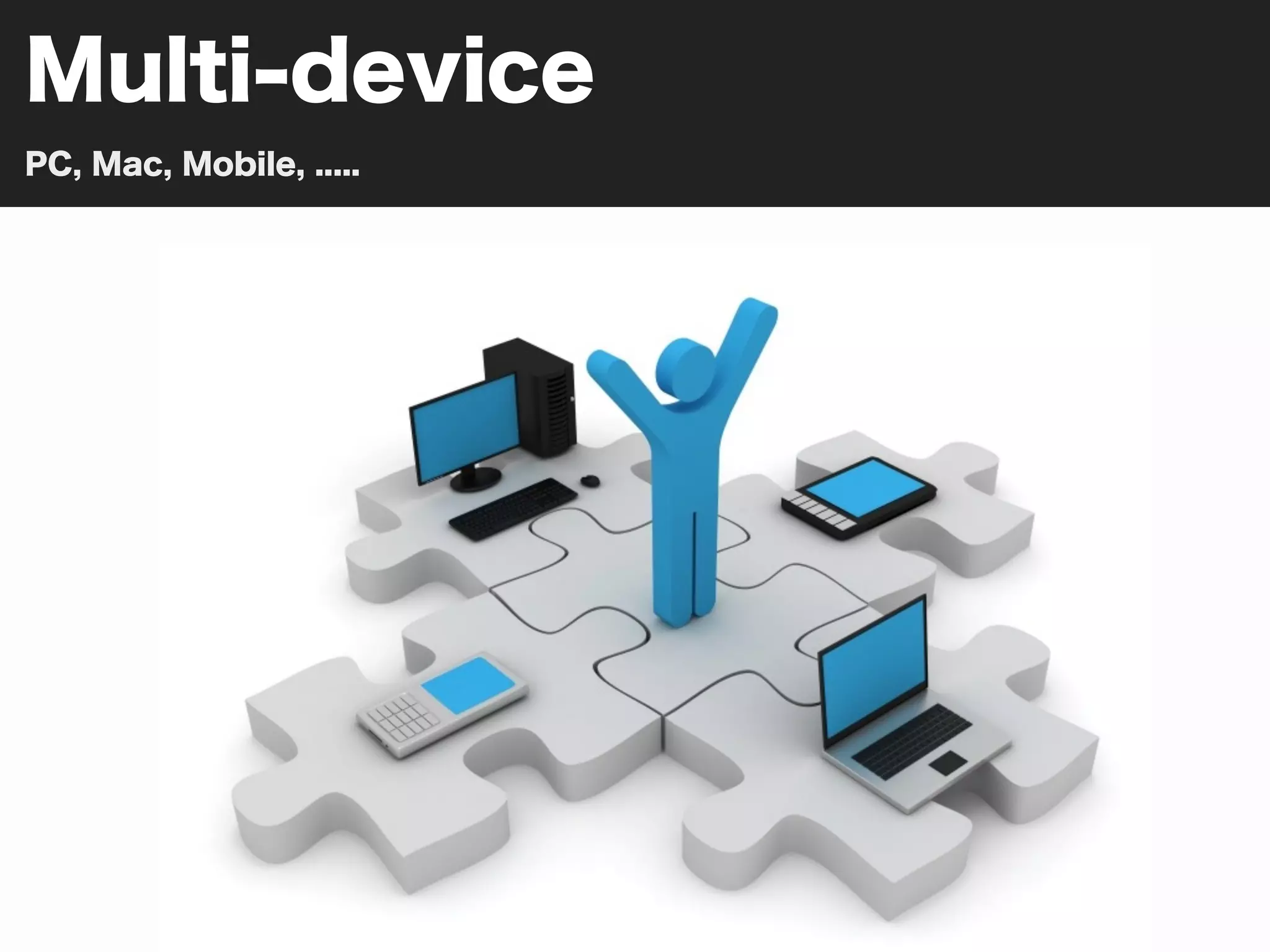 Multi-device
PC, Mac, Mobile, .....
 