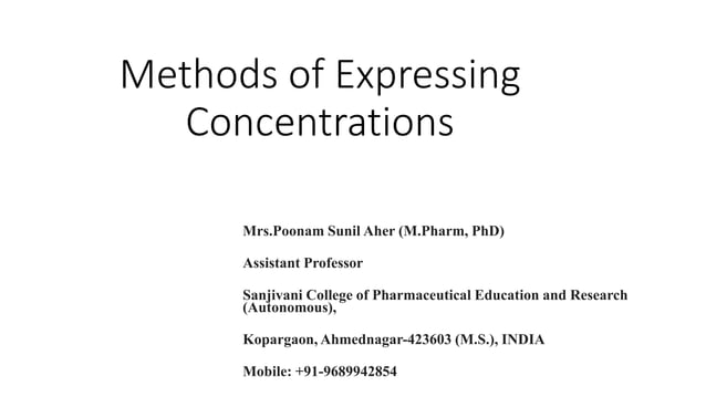 Methods of expressing Concentrations | PPTX | Chemistry | Science
