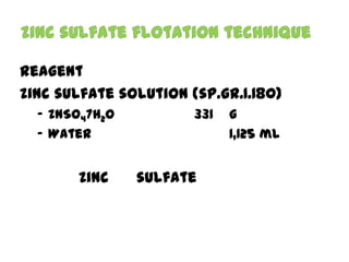 Reagent
Zinc sulfate solution (sp.gr.1.180)
- ZnSO47H2O
- Water

Zinc

331

sulfate

g
1,125 ml

 