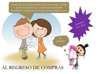 ¡El peluche que nos has pedido desde hace tiempo!. ¡El día
de hoy te lo ganaste por se una niña responsable
disciplinada y respetuosa con lo que aprendes, haces y eres!.
jarchas, cantigas de amigos, villansicos y
romances. ¡Yo
también!
.
AL REGRESO DE COMPRAS
 