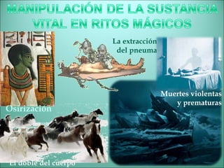 La extracción
del pneuma
Osirización
Muertes violentas
y prematuras
El doble del cuerpo
 