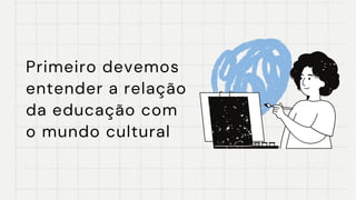 Primeiro devemos
entender a relação
da educação com
o mundo cultural
 
