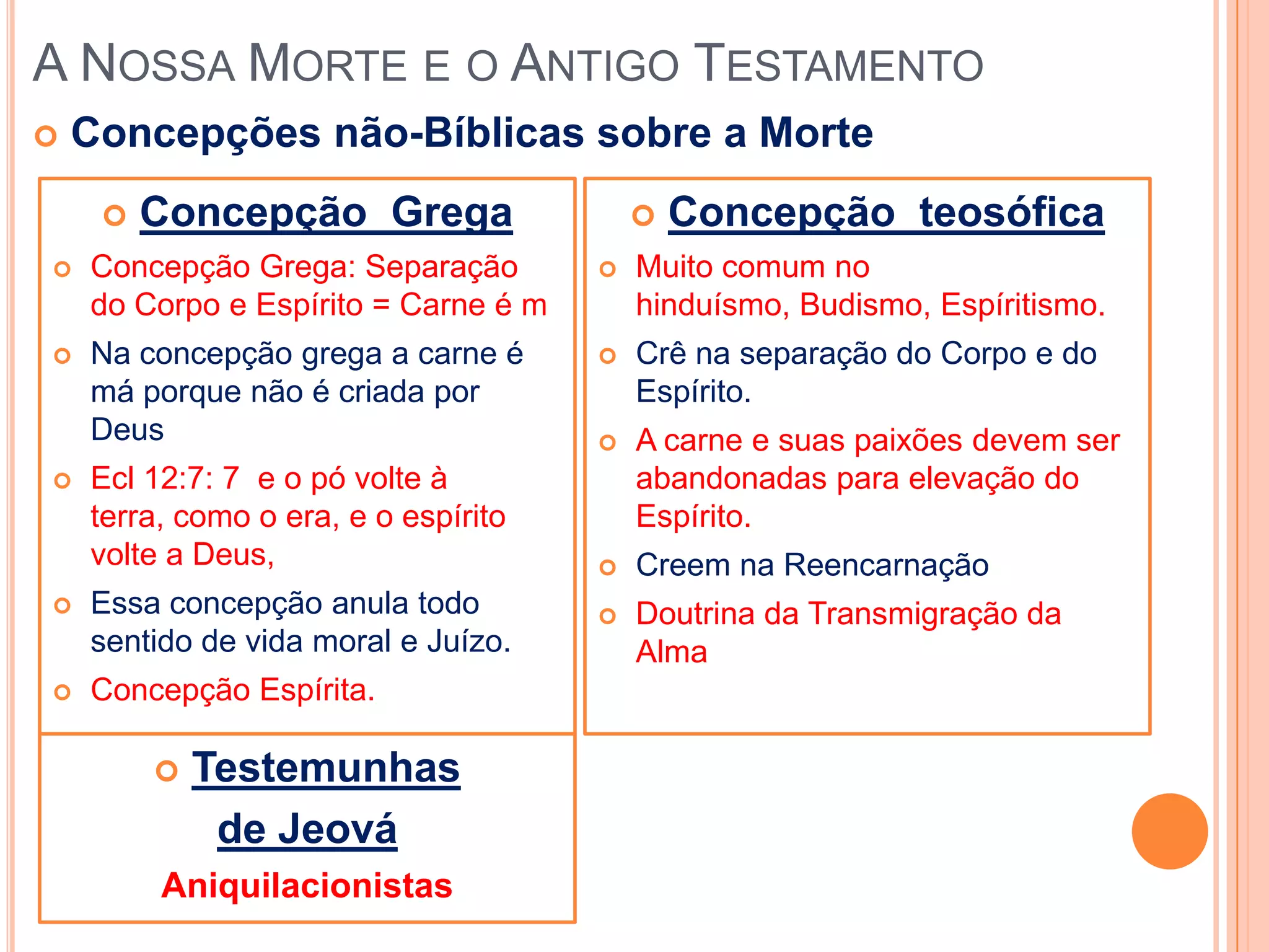 O Afastamento de Deus é o responsável pela morte. Todo homem nasce distante de Deus e escolhe livremente continuar distante ou aproximar.