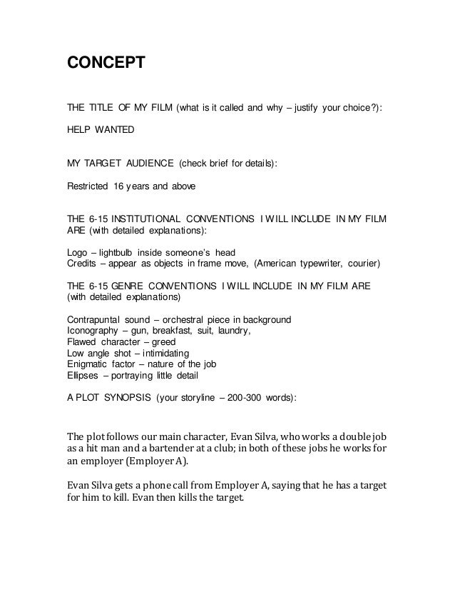 concept template for help wanted concept the title of my film what is it called and why justify your