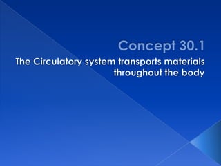 Concept 30.1 The Circulatory system transports materials throughout the body 
