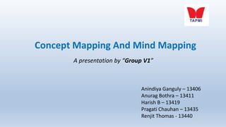 Concept Mapping And Mind Mapping
A presentation by “Group V1”

Anindiya Ganguly – 13406
Anurag Bothra – 13411
Harish B – 13419
Pragati Chauhan – 13435
Renjit Thomas - 13440

 