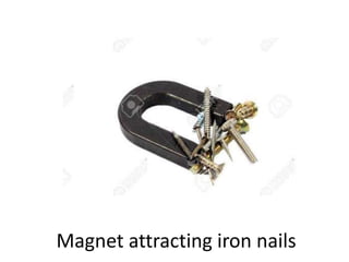 Magnet attracting iron nails
 
