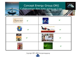 Concept Energy Group.ORG Collaborateurs dans notre action sur l’eau. Copyright 1997 –2007 Conceptenergygroup 