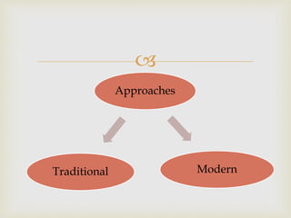 
Approaches
Traditional Modern
 
