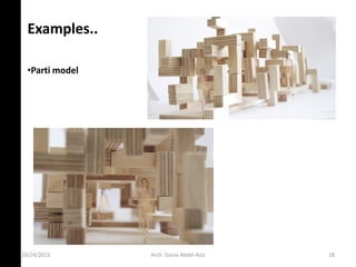Examples..
•Parti model
10/24/2015 Arch. Dania Abdel-Aziz 18
 