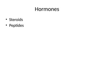 Hormones
• Steroids
• Peptides
 