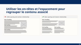 Utiliser les en-têtes et l'espacement pour
regrouper le contenu associé
11
 