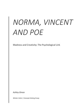 NORMA, VINCENT
AND POE
Madness and Creativity: The Psychological Link
Ashley Oman
Winter 2o2o | Concept-linking Essay
 