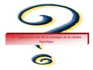 IV. 5 Questions clés de la stratégie de la chaîne
logistique
 