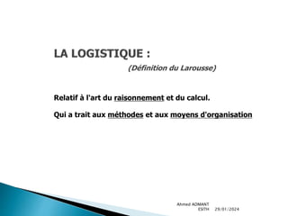 29/01/2024
Ahmed ADMANT
ESITH
(Définition du Larousse)
Relatif à l'art du raisonnement et du calcul.
Qui a trait aux méthodes et aux moyens d'organisation
 