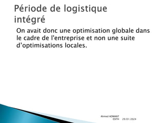 On avait donc une optimisation globale dans
le cadre de l'entreprise et non une suite
d’optimisations locales.
29/01/2024
Ahmed ADMANT
ESITH
 