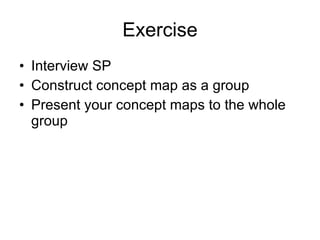 Exercise Interview SP Construct concept map as a group Present your concept maps to the whole group 