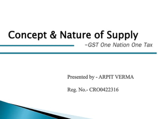 Concept & Nature of Supply
-GST One Nation One Tax
 