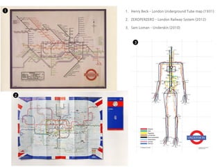 1       1. Henry Beck – London Underground Tube map (1931)

        2. ZEROPERZERO – London Railway System (2012)

        3. Sam Loman – Underskin (2010)



             3




    2
 