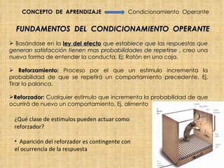 CONCEPTO DE APRENDIZAJE                  Condicionamiento Operante


  FUNDAMENTOS DEL CONDICIONAMIENTO OPERANTE
 Basándo...
