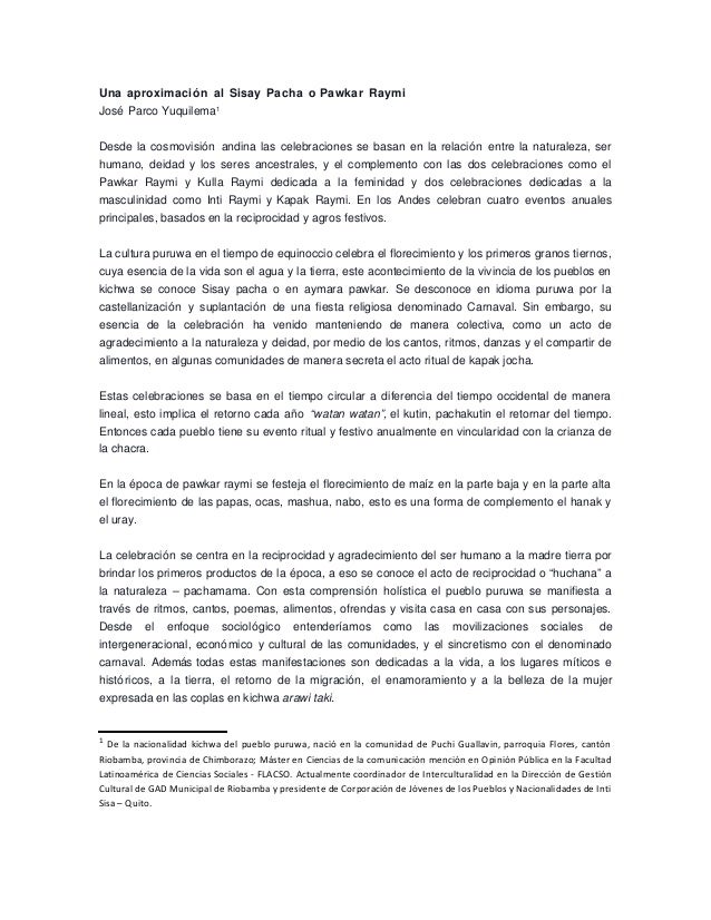 Concepto de pawkar raymi