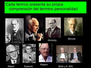 Cada teórico presenta su propia
 comprensión del termino personalidad




                                                 Skinner
                              Kenberg




                     Rogers
 Allport   Eysenck                      Beck y A. Ellis
 