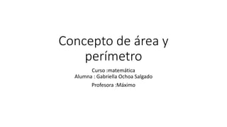 Concepto de área y
perímetro
Curso :matemática
Alumna : Gabriella Ochoa Salgado
Profesora :Máximo
 