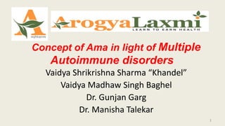 Concept of Ama in light of Multiple
Autoimmune disorders
Vaidya Shrikrishna Sharma “Khandel”
Vaidya Madhaw Singh Baghel
Dr. Gunjan Garg
Dr. Manisha Talekar
1
 