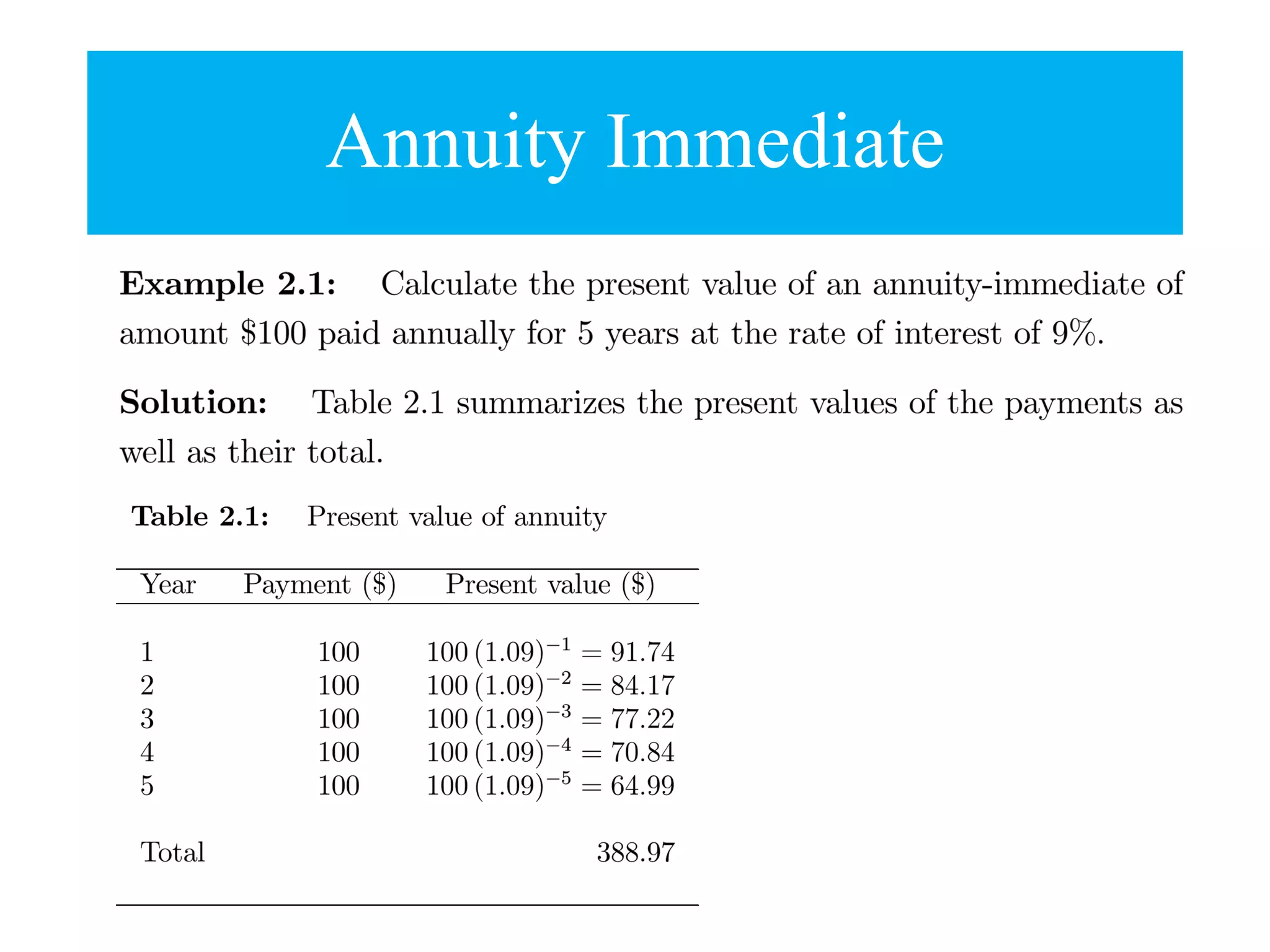 Annuity Immediate