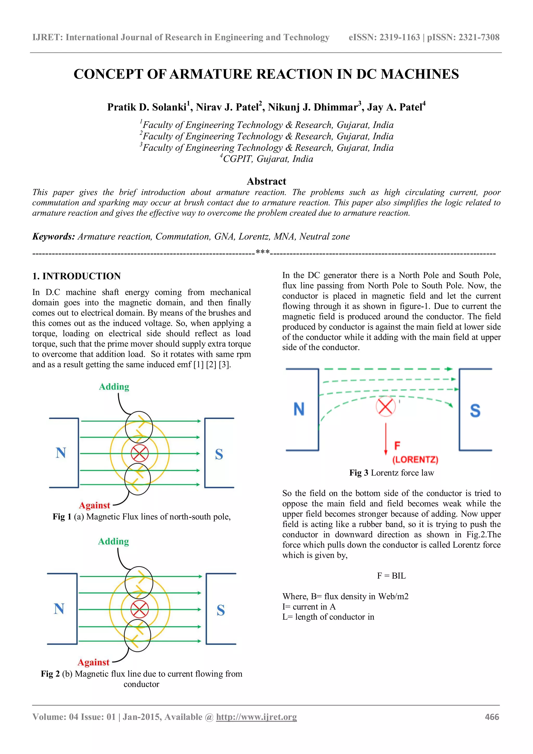 Concept of armature reaction in dc machines PDF