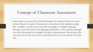 Concept of classroom assessment by Dr. Shazia Zamir | PPTX