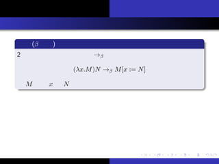 ԼB
θ
vBҰ
ޤȤ
Ȥϣ
Ӌ
Υǥ
ӋԤvY
Ӌ
x ( s)
2 ĤΥ헤gvS  ΤǶ
(x.M)N  M[x := N]
 M Ф x  N äQ
R ų Ȥ
 