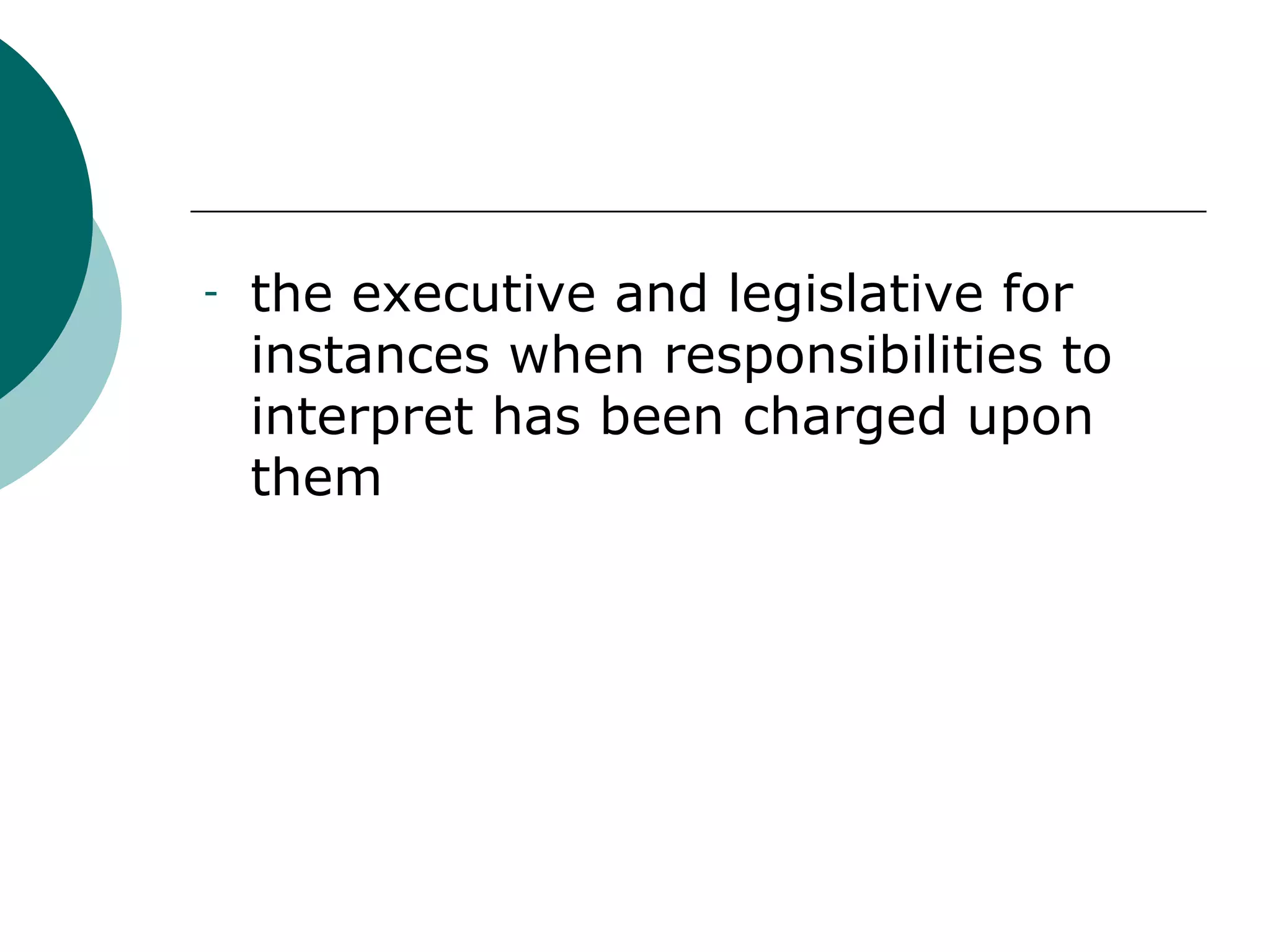 the executive and legislative for instances when responsibilities to interpret has been charged upon them 
