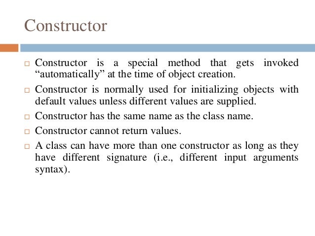 Concept of constructors