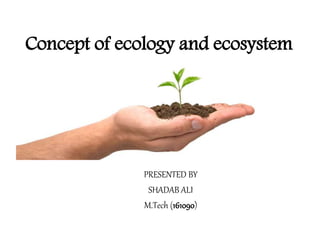 Concept of ecology and ecosystem
PRESENTED BY
SHADAB ALI
M.Tech (161090)
 