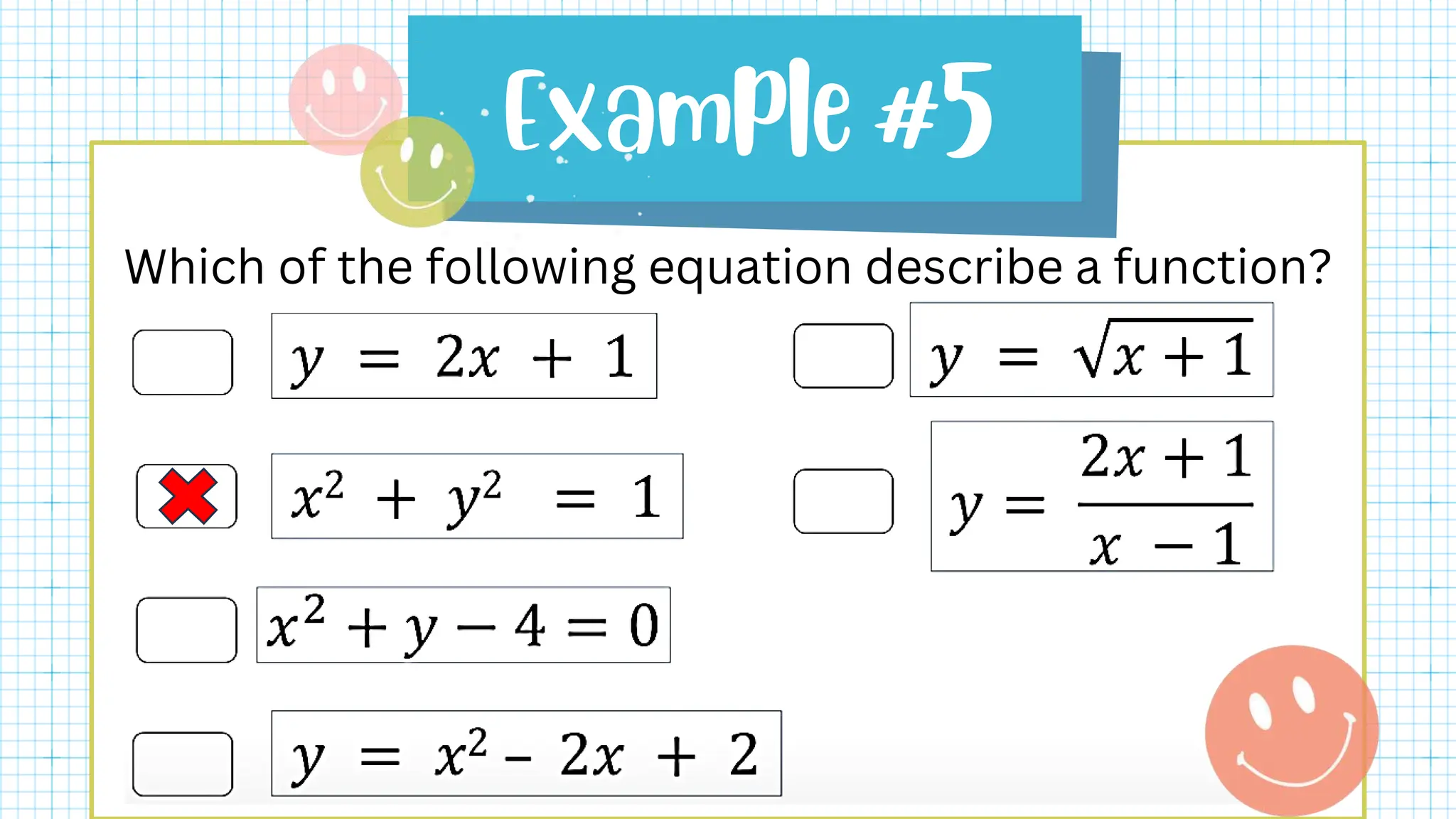 Which of the following equation describe a function?
 