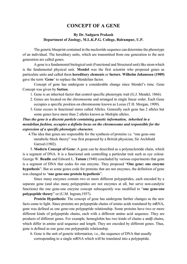 Concept of Gene.pdf | Genetics | Science