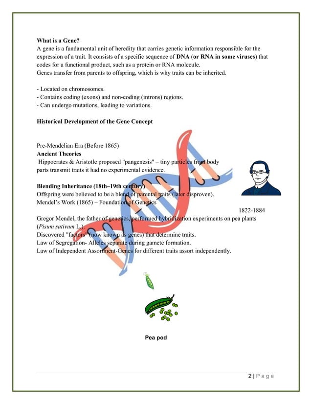 CONCEPT OF GENE- HISTORY- BASICS OF GENE | PDF