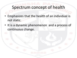 Determinants of Health
• Health is multifactorial.
• The factors which influence health lie both
within the individual and...