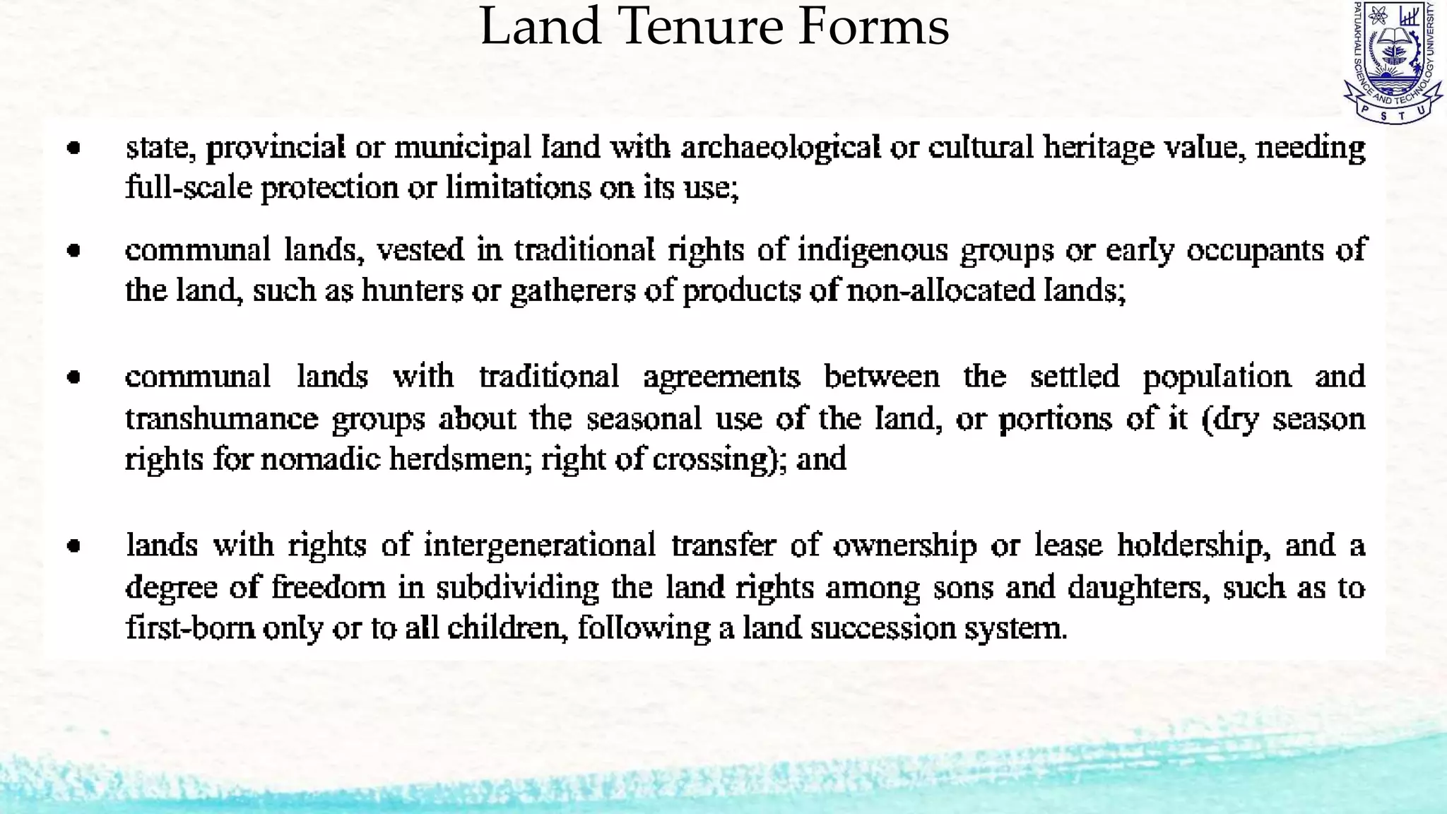 Land Tenure Forms
 