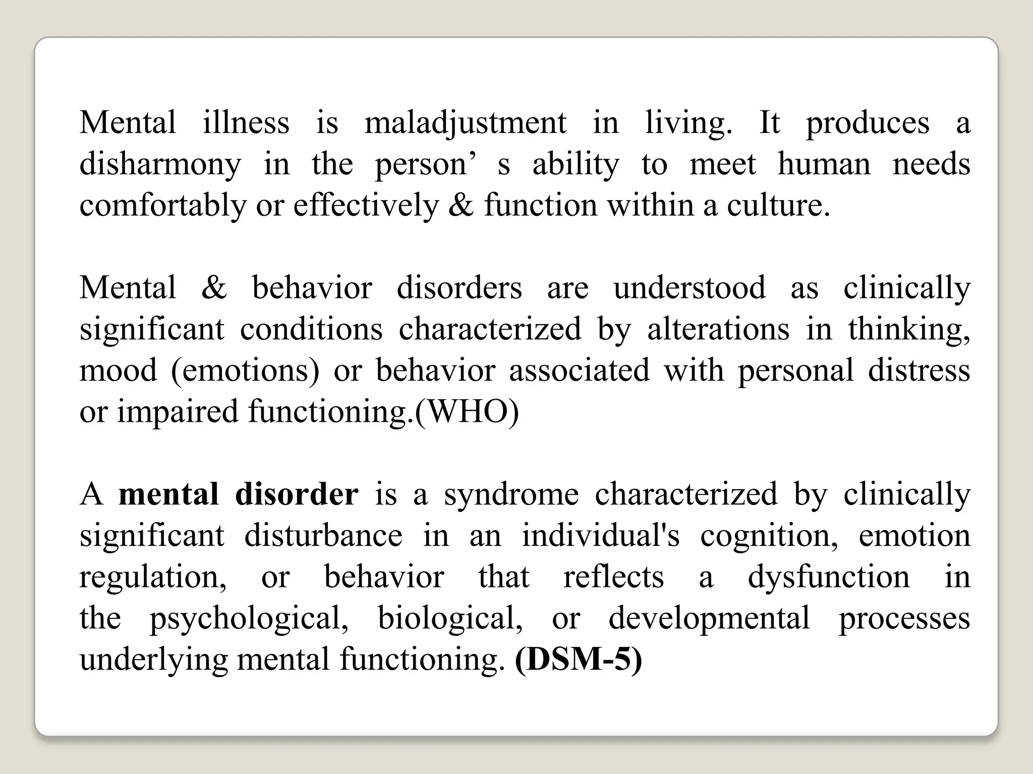 Concept of mental health and mental illness | PDF