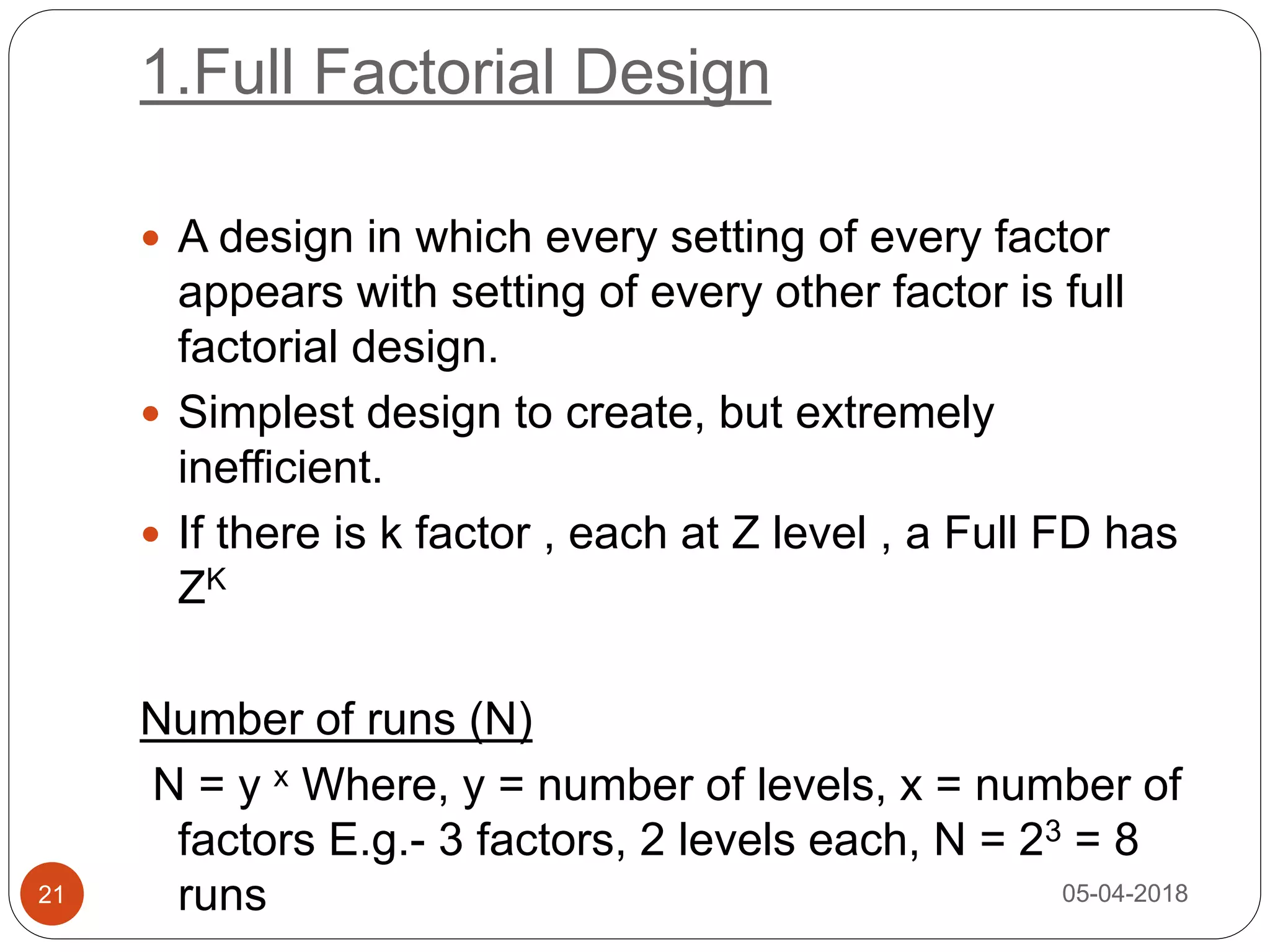 Concept of optimization, optimization parameters and factorial design ...