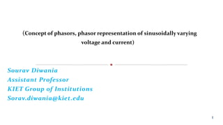 Sourav Diwania
Assistant Professor
KIET Group of Institutions
Sorav.diwania@kiet.edu
1
(Concept of phasors, phasor representation of sinusoidally varying
voltage and current)
 