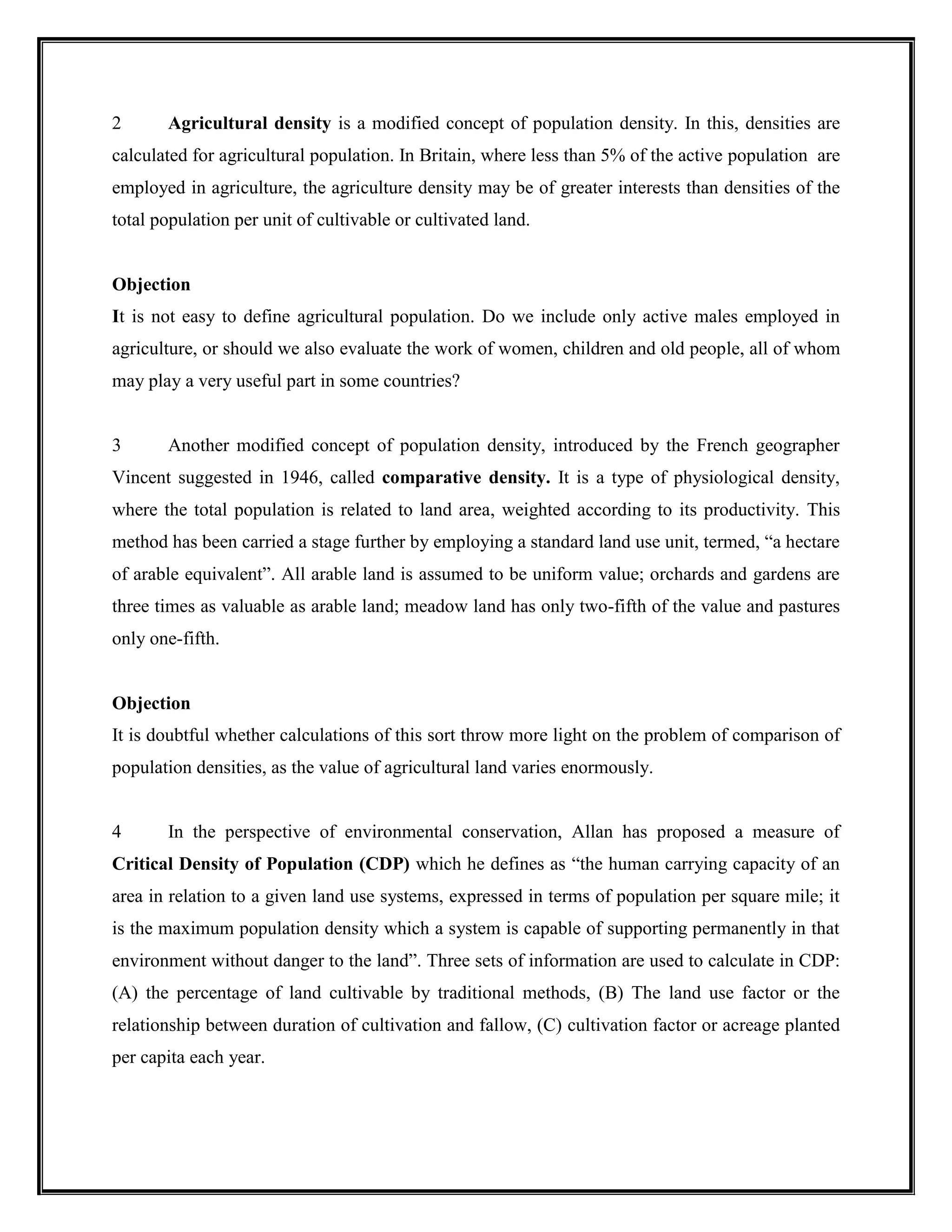 Population Density and its Modified Concepts | PDF