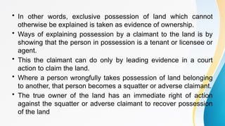 Understanding Possession, Title, and Ownership in Land Law | PPTX
