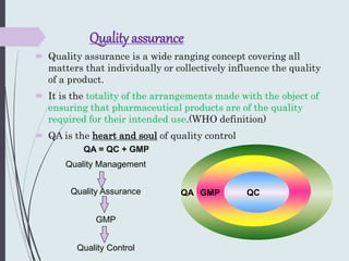 Quality assurance
 Quality assurance is a wide ranging concept covering all
matters that individually or collectively inf...
