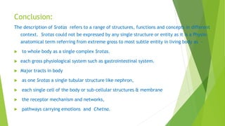 Conclusion:
The description of Srotas refers to a range of structures, functions and concepts in different
context. Srotas...